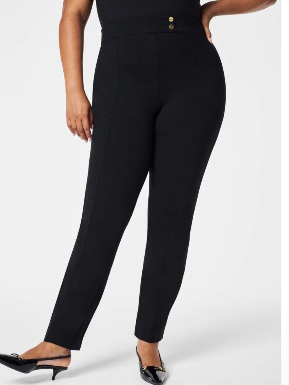 SPANX The Perfect Pant Slim Straight Leg Stretch Pull On Work Trousers Black
